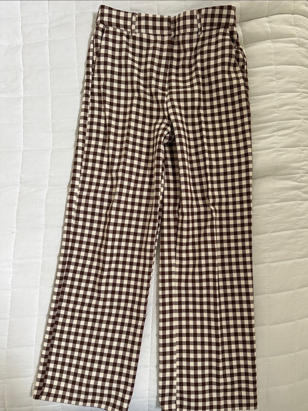 Joie Brown and Cream Checkered Straight-Leg Pants